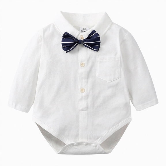 mgoYE Infant Baby Boy Formal Dress Shirt Bodysuit Long Sleeve Button Up One-Piece Collar Romper Jumpsuit Wedding Party(White,6-9 Months)