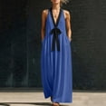 thumbnail image 5 of Yangnuo Women's Sleeveless V-Neck Maxi Dress with Black Contrast Bow Ladies Fashion Casual Linen Blend Loose Fit Flowy Long Dress, 5 of 5