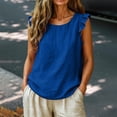 thumbnail image 5 of CFMIURAN Women's Linen Blend Sleeveless Tank Tops Ruffle Flutter Sleeve Round Neck Textured Fabric Loose Relaxed Fit Summer Casual Daily Solid Color Blouses(Dark Blue, XXL), 5 of 6