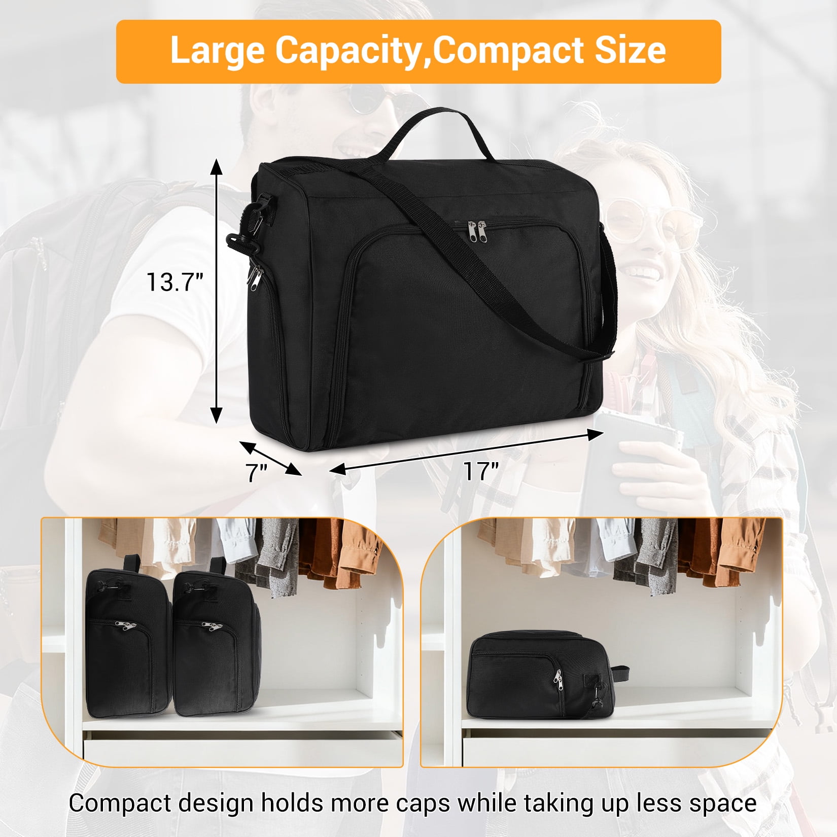 Garvee Baseball Caps Organizer Bag, 17 x 7 x 13.7", 2 Pack, Oxford Fabric Cap Organizer, Black