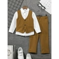 thumbnail image 3 of inhzoy Toddler Baby Boys 1st Birthday Party Suit Long Sleeve Shirt Vest Pants Brown 90, 3 of 7