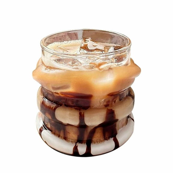 Glass Cups, Irregular Circle Shape Drinking Glasses Ice Coffee Bottle Glasses Fruit Juice Cup Water Glass Great for Soda Cocktail Beer Whiskey 420ml