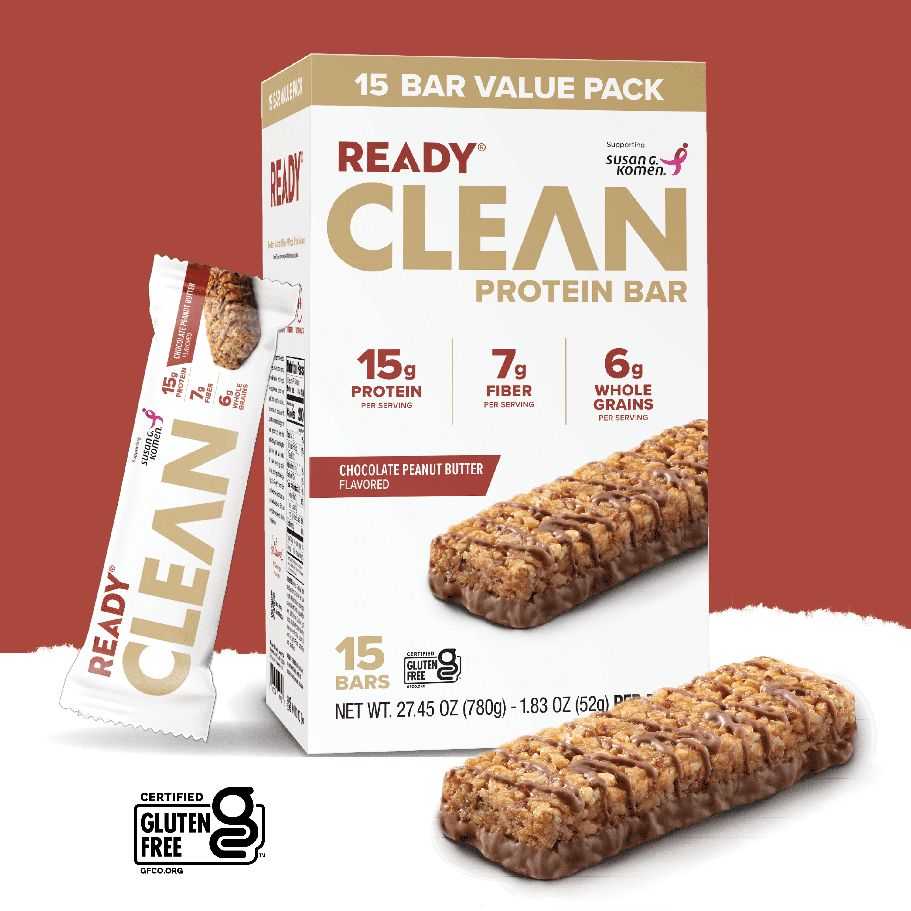 (3 pack) Ready Clean Protein Bar, Chocolate Peanut Butter, 15 Count