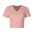 thumbnail image 3 of Lightweight Business Casual Tops New Womens Basic V Neck Short Sleeve T Shirts Slim Fitted Crop Tee 2025 Summer Cute Gym Fashion Clothes New Pinky XL, 3 of 4