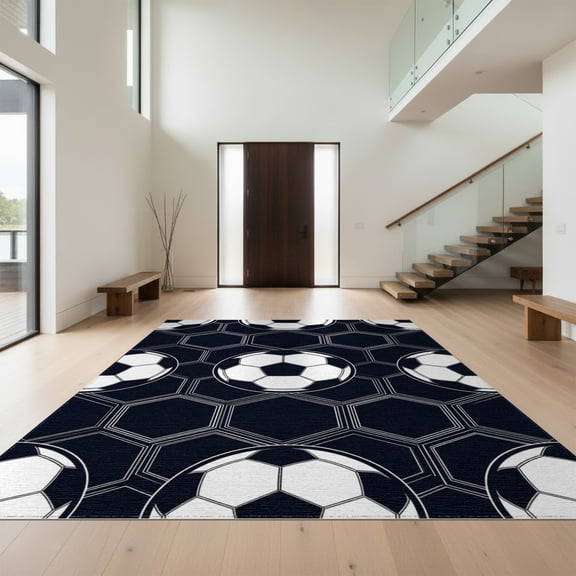 Design&I 8'x10' Washable Area Rug Sleek Flatweave Pet Friendly Shaped Beast Football Themed Geometric Panel Layout Footboard for King Size Bedroom, Under Bed