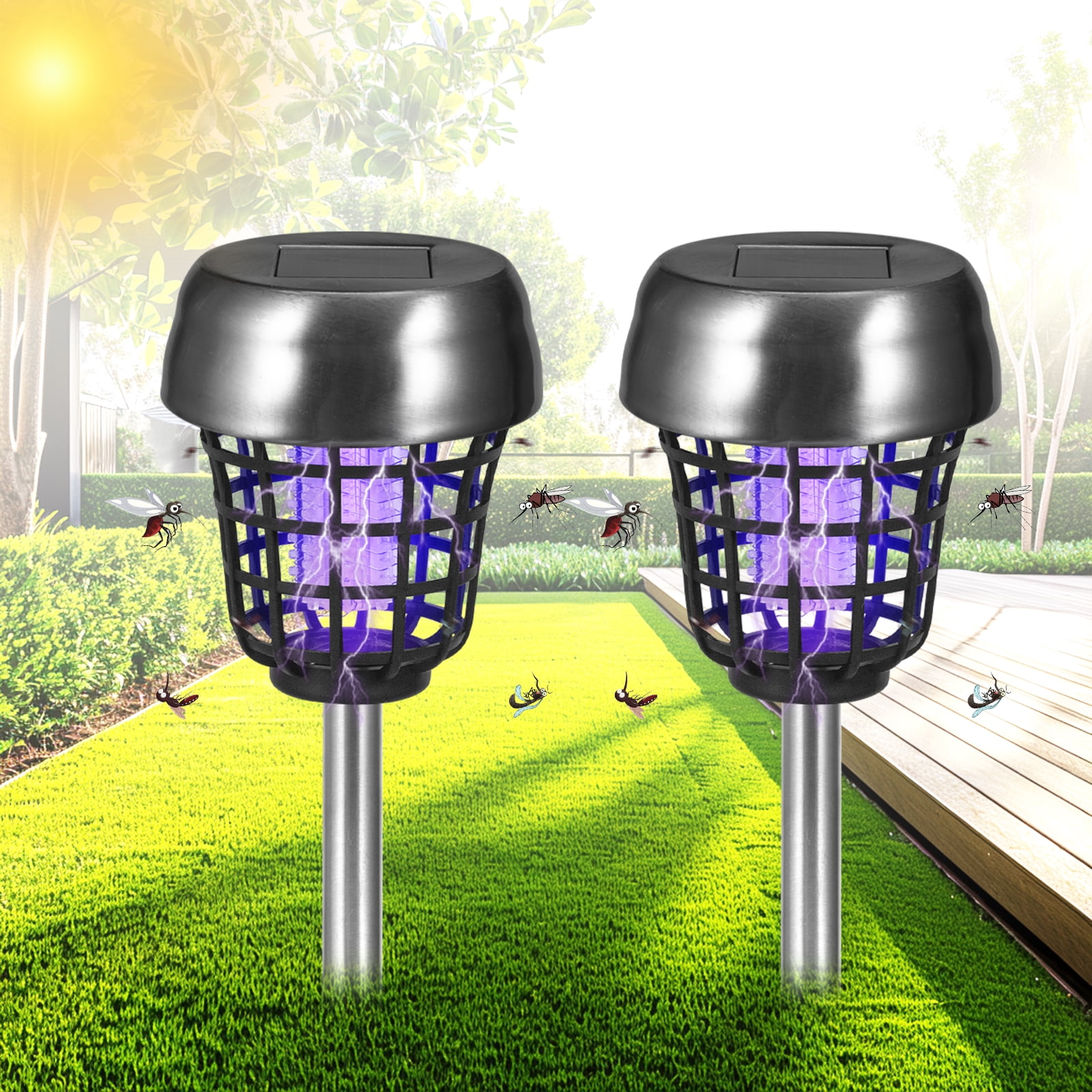 KingFurt Solar Bug Zapper Outdoor & Patio Mosquito Killer, 4-Pack Stainless Steel, Waterproof Lighting Lamp