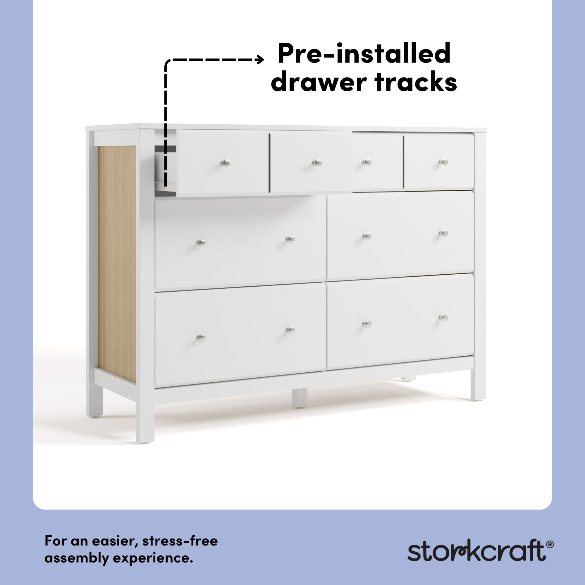 Storkcraft Horizon 6 Drawer Nursery Double Dresser, White with Driftwood