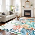 thumbnail image 2 of 5x7 Area Rugs for Living Room, Marine Life Non Slip Area Rugs for Kitchen Bedroom Entryway, Nautical Underwater Coral Shell Starfish Watercolor Washable Carpet Runner Rug Floor Mats for Bedroom, 2 of 8