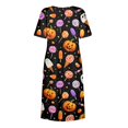 thumbnail image 6 of Women's Halloween Print Casual Dress, Short Sleeve V-Neck Style for Everyday Wear, Halloween Themed Fashion Dress for Ladies Black L, 6 of 6