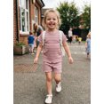 thumbnail image 5 of BemeyourBBs Toddler Baby Girl Summer Clothes 6 12 18  24 Months 2 3 4 Years Baby Girl Summer Outfit Ribbed Striped Short Sleeve Lettuce Trim TShirt Tops and Shorts 2 Piece Set, 5 of 9