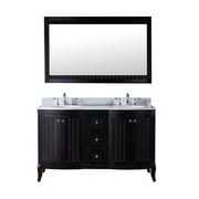 Khaleesi 60" Double Bath Vanity in Espresso with Marble Top and Round Sink with Brushed Nickel Faucet and Mirror