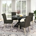 thumbnail image 2 of Roundhill Furniture Banff 5-Piece Dining Set, Cross-Buck Round Table with 4 Tufted Chairs, Charcoal, 2 of 14