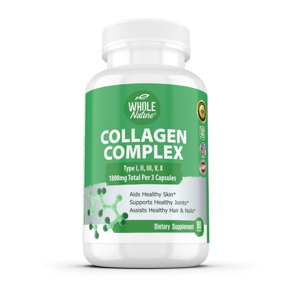 Whole Nature Multi Collagen Protein Peptides, 1800mg, 90 Capsules