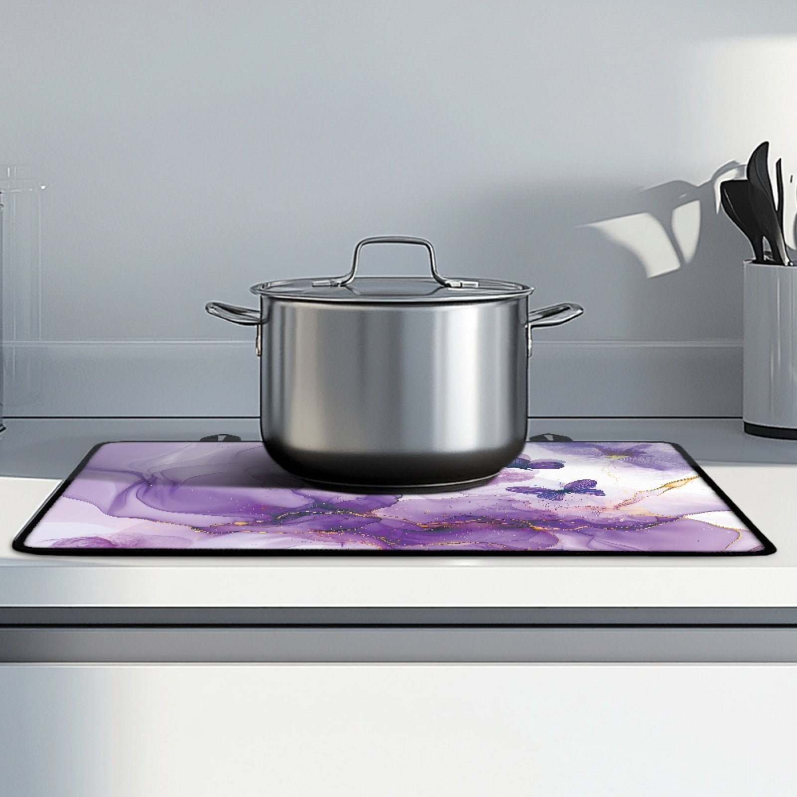 Renewold Glass Top Stove Cover Electric Stove Mat Foldable Non-slip Cooktop Mat Multipurpose Washer Dryer Top Protector Range Cover for Kitchen Counter, Butterfly Violet Marble