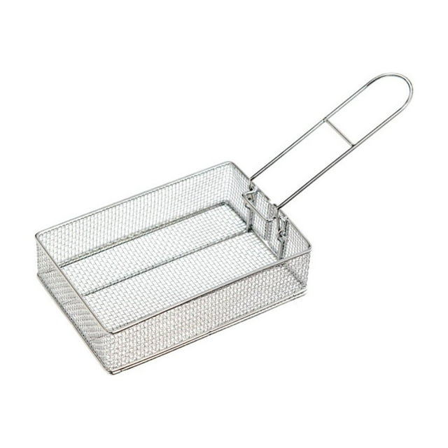 Stainless Steel Folding Frying Basket For Outdoor Cooking And Lunch Box Use 10 in Long With Dense Mesh Filter Screen