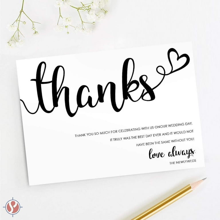 4 x 6” Wedding Thank You Place Setting Cards, 80lb Cardstock, 50 Per Pack