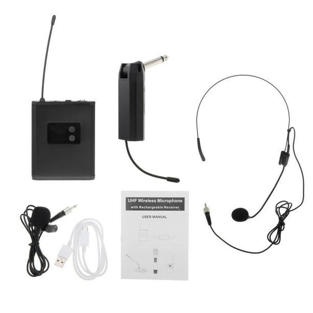 Sistema de micrófono de solapa inalámbrico UHF Micrófono de diadema Micrófono de mano negro