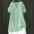 thumbnail image 3 of WTXUE Linen Shirts for Women Loose Button Shirt Top Stand Solid Color Medium Sleeve Collar Casual Women's Shirt Women's Shirt, Mint Green Medium, 3 of 4
