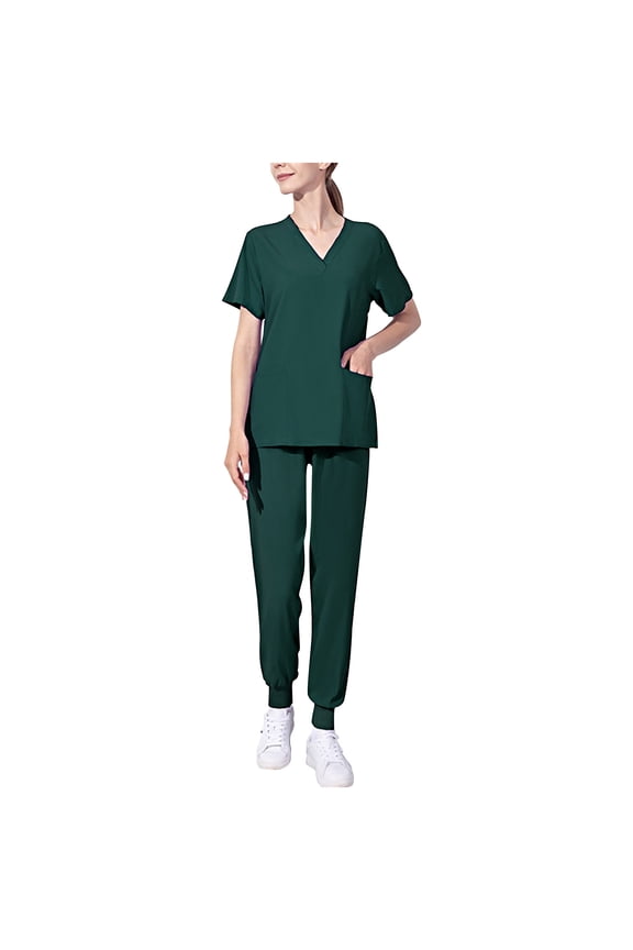 Scrub Set for Women Nursing Uniform Stretch Top with Pockets Soft Solid Stretch Workwea Army Green XXL