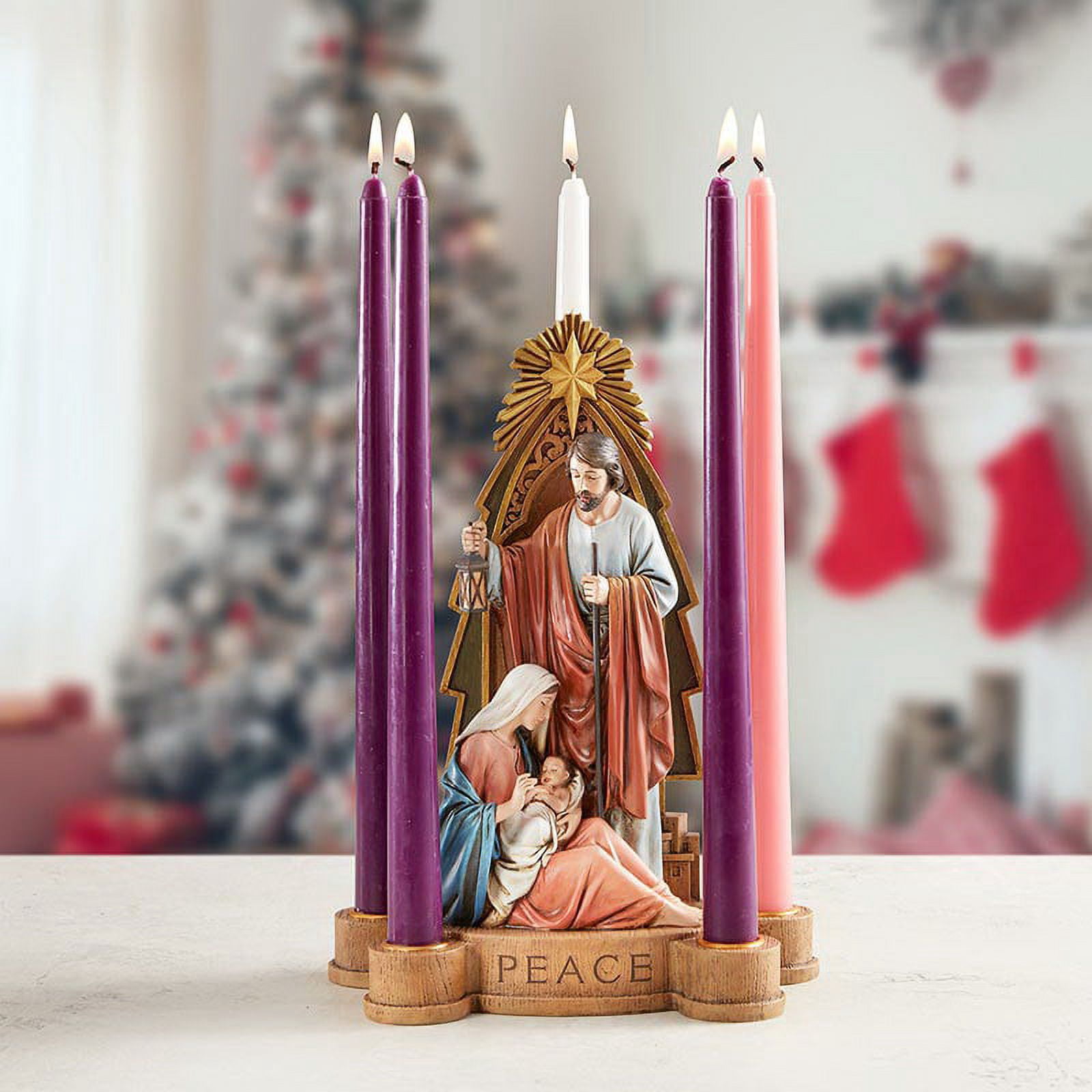 Avalon Gallery 13-Inch Wreath Advent Candleholder - Multicolor Nativity Scene Centerpiece