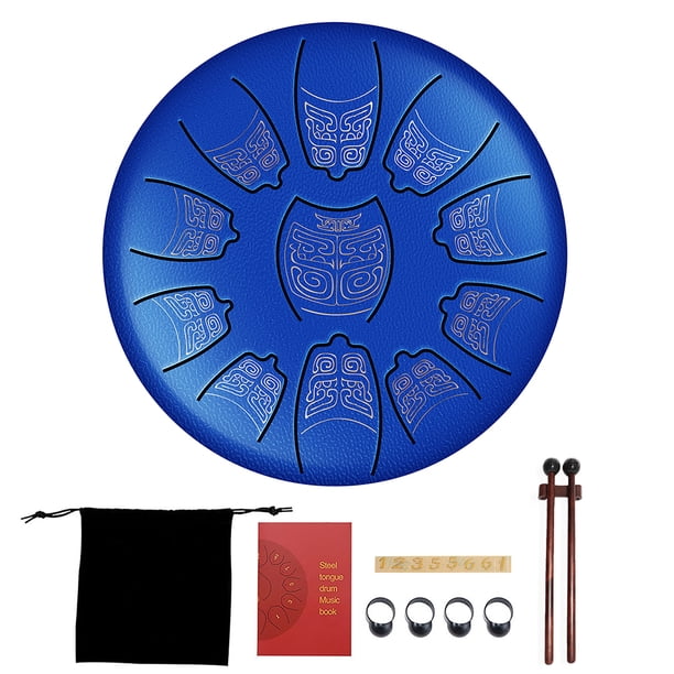 Tongue Drum 6 pulgadas Acero 11 Tune Hand Pan Tank con mazo (H) Azul oscuro Azul