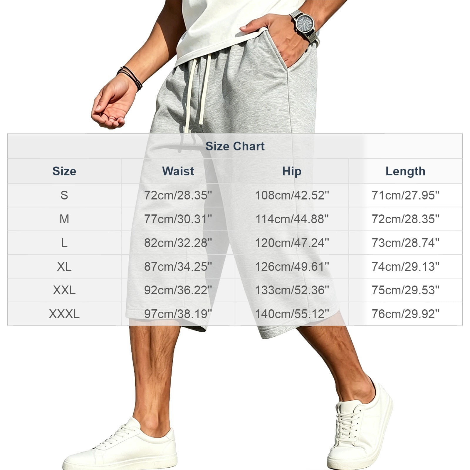 CHEEREAM Mens Capri Sweatpants Cropped Wide Leg Elastic Drawstring Waist Trouser with Pockets Baggy Comfy Gym Training Running Everyday Casual Wear
