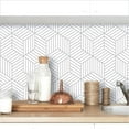 thumbnail image 5 of Geometry Hexagon Stripped Peel and Stick Wallpaper Vinyl Contact Paper Decorative 17.72" X 9.8ft, Silver and White, 5 of 9
