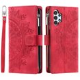 thumbnail image 3 of ELEHOLD for Samsung Galaxy A32 5G Wallet Case Embossed Pattern PU Leather Card Slots Zipper Pocket Stand Function Magnetic Clasp Lanyard Adjustable Shoulder Strap,Red, 3 of 7