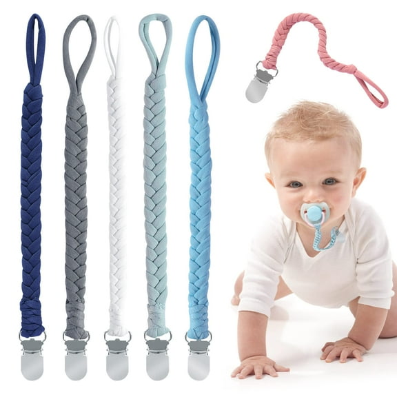 Baby Pacifier Clips for Boys and Girls, Viaky Multicolor Pacifier Holder Straps Handmade Braided Cotton Modern Unisex, Binky Leash Smoother Teething Toys Anti-Drop Clip Infant Newborn 0-6 Month 6 pcs