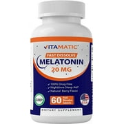 Vitamatic Melatonin 20mg Tablets | Vegetarian, Non-GMO, Gluten Free | 60 Fast Dissolve Tablets | Natural Berry Flavor |