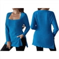 thumbnail image 3 of Camisas de Larga para Mujer, Blusas Casuales Modernas con Cuello Cuadrado, Suéteres Ligeros. Azul Real XXXL, 3 of 7