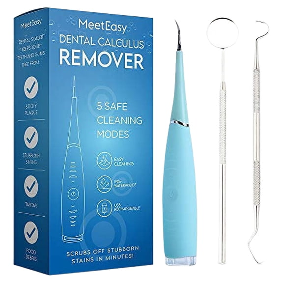 Electric Sonic Dental Calculus Plaque Remover Tool Kit - Tooth Scraper Tartar Removal Cleaner - Teeth Stain Eraser Polisher - Remove Tarter for Kids Adult - 100% Proven Safe