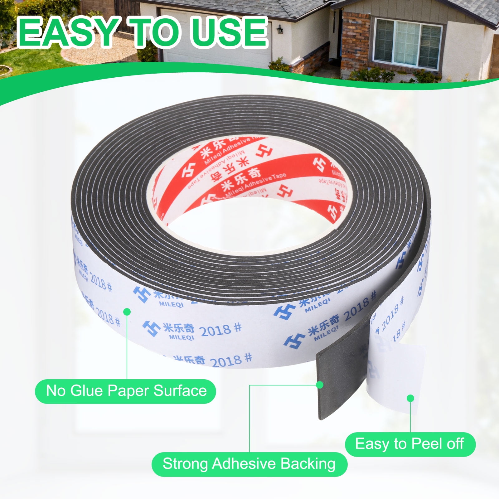 Uxcell 5Roll Sponge Rubber Foam Tape, 1 3/16" W x 5/64" t x 16.4ft l Self-Adhesive Foam Insulation Tape Weather Stripping for Window Door Soundproofing Weatherstrip AC Seal Strip, Black