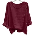 thumbnail image 6 of CYMMPU Women's Summer Solid Color Cotton Linen Button Top with Chest Pockets, Casual Loose Breathable Summer Blouse Red XL, 6 of 7