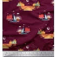 thumbnail image 1 of Soimoi Purple Poly Georgette Fabric Bridge & Yacht Nautical Print Fabric by the Yard 52 Inch Wide, 1 of 1