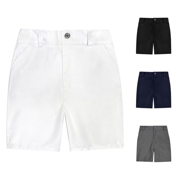 SUXIAN Dress Shorts for Boys Stretch Flat Front Free Casual Dress Pants with Pockets Black Navy Versatile Performance Outfit Boy Shorts White 13-14 Years