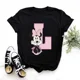 thumbnail image 3 of Camiseta de algodón para niños de Disney Minnie Mouse, divertida camiseta con estampado de 26 letras mayúsculas de la A a la Z, camisetas góticas para niñas, camisetas kawaii de verano, 3 of 5