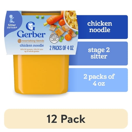 (12 pack) Gerber powerblend 2nd Foods Baby Foods, Chicken Noodle, 4 oz Tubs