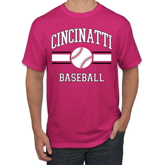 Wild Bobby City of Cincinnati Baseball Fantasy Fan Sports Men's T-Shirt, Fuschia, Medium