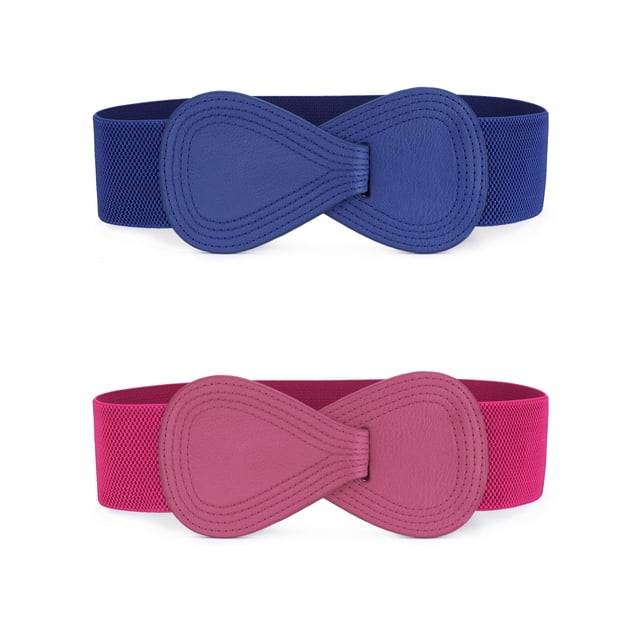 Cinturones De Cintura Para Mujer Para Vestido Hebilla Entrelazada Cinturones Elásticos Delgados Azul y rosa roja 68.6cm/27"