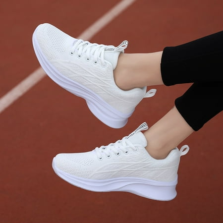 

Cathalem Sneaker Laces Women Fashion SoleMesh Up Casual Soft Lace Ladies Shoes Breathable Sneaker Wedges Shoes for Women Wedding White 7.5