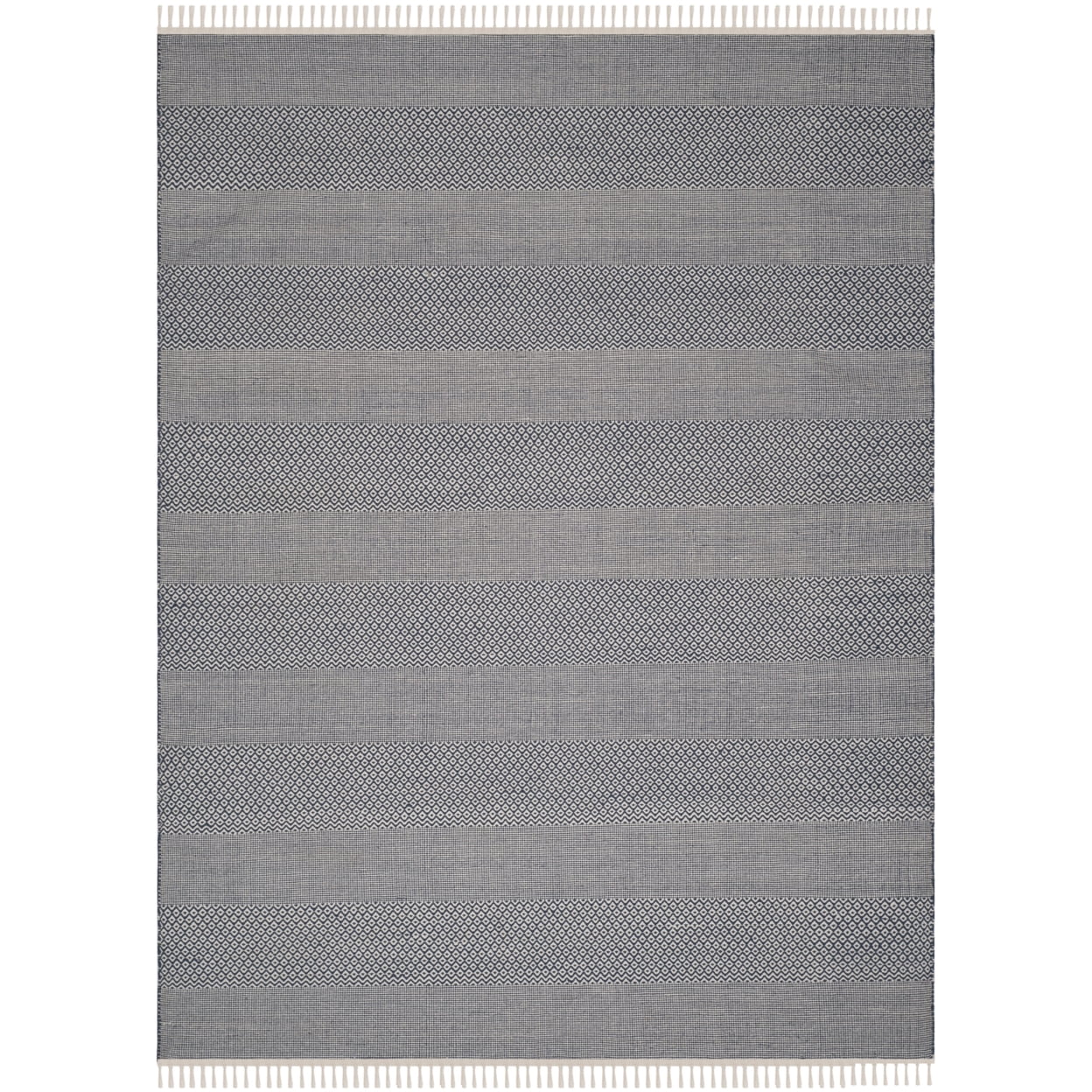 SAFAVIEH Montauk Karlene Geometric Striped Cotton Area Rug, Ivory/Navy, 10' x 14'