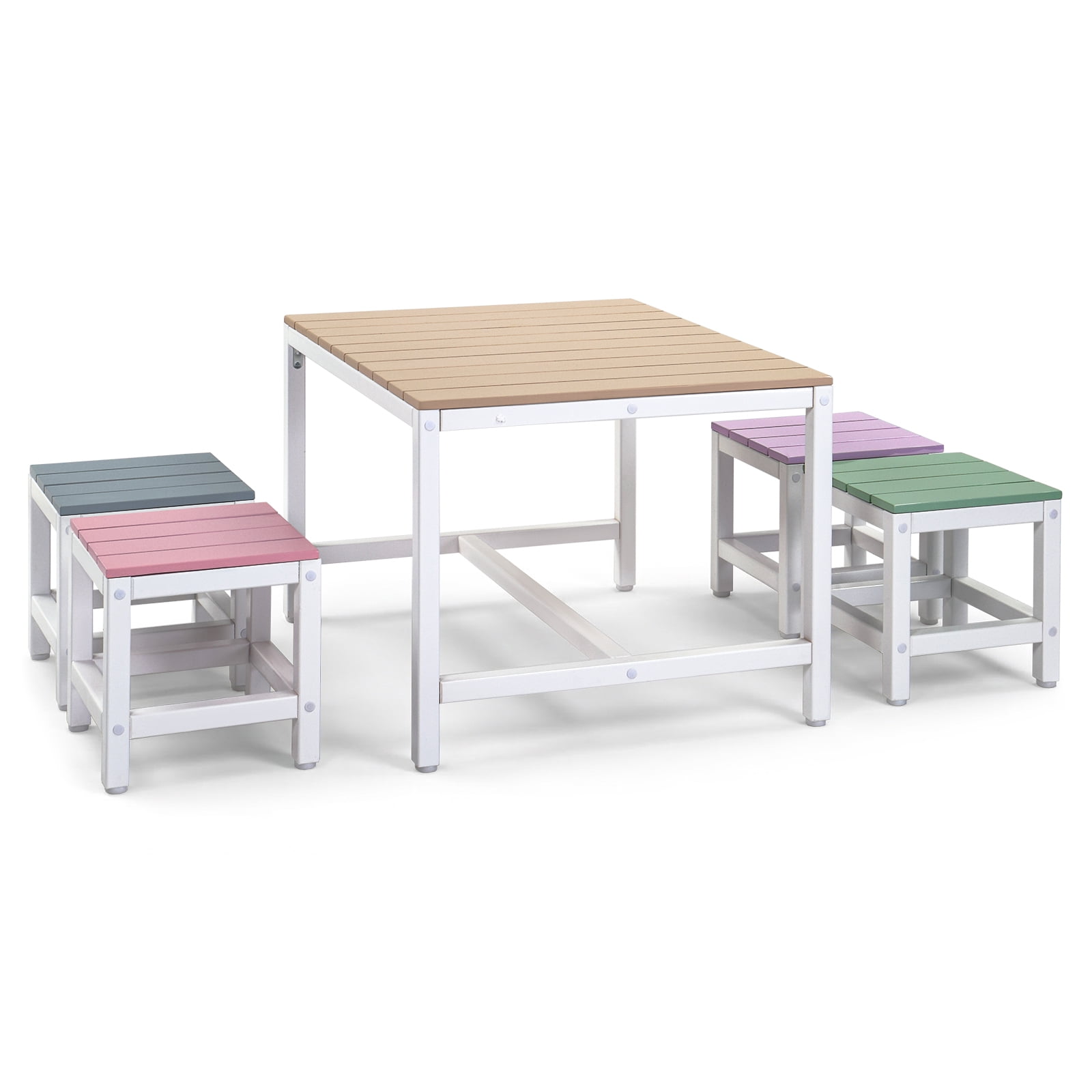 5-Piece Children'S Patio Table And Chair Set (1 Table + 4 Stools), 29.5in