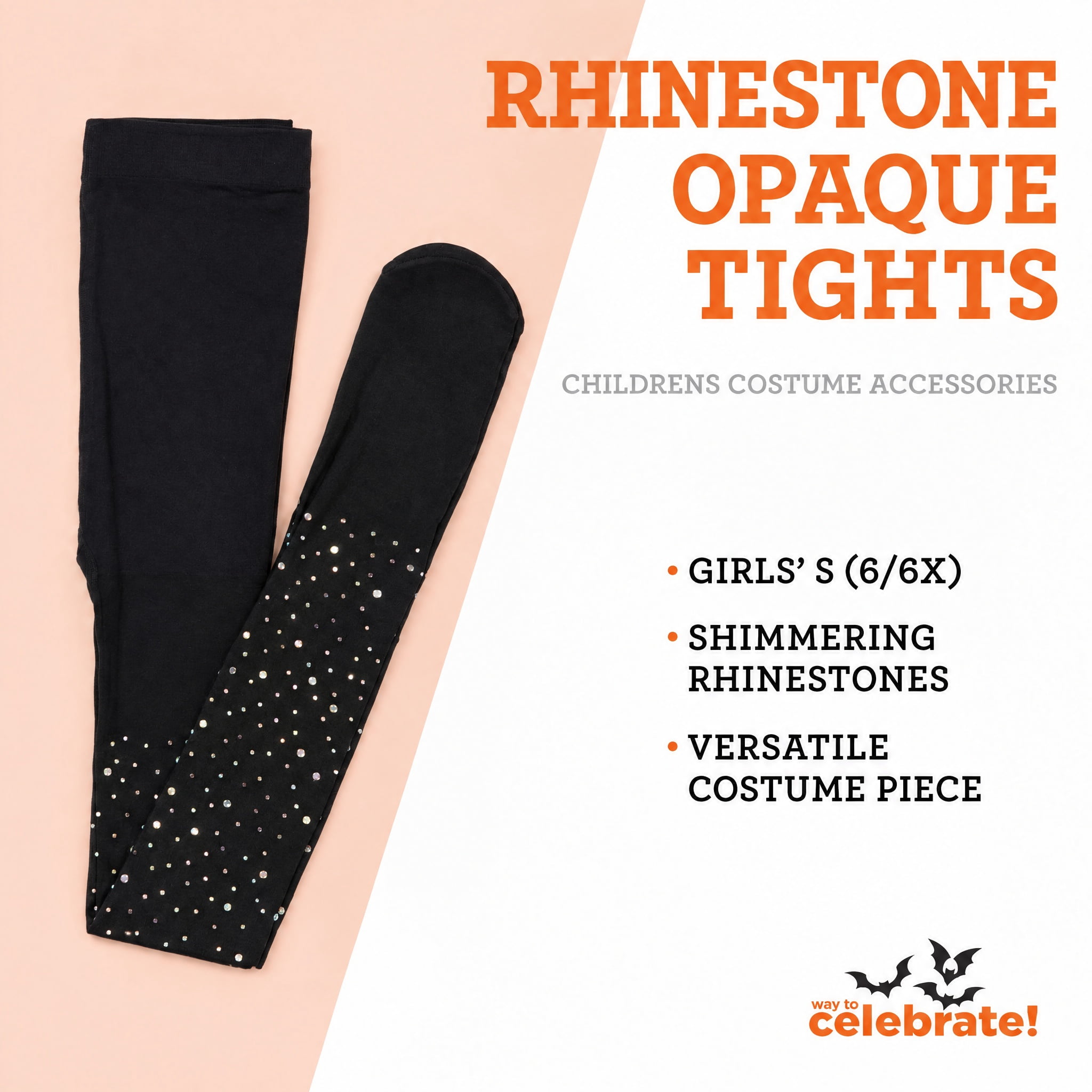 Rhinestone Opaque Tights Costume Accessory for Children, Black, S (6/6X), Halloween by Way To Celebrate