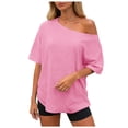 thumbnail image 3 of vigerkar 2 Pack Womens Off the Shoulder Tops Oversized Summer Spring T-Shirts 2026 (Light Blue 1PCS & Red 1PCS, XXL), 3 of 6