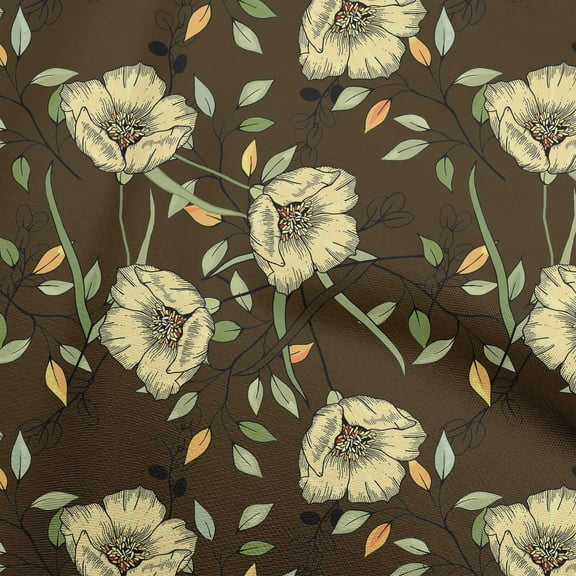 oneOone Polyester Spandex Brown Fabric Floral Fabric For Sewing Printed Craft Fabric By The Yard 56 Inch Wide-3M