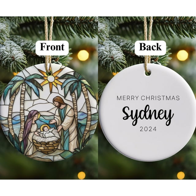Custom Stained Glass Nativity Scene Ornament Holy Family Christmas Decor 2.76" Circul - As Picture - 5-Pack