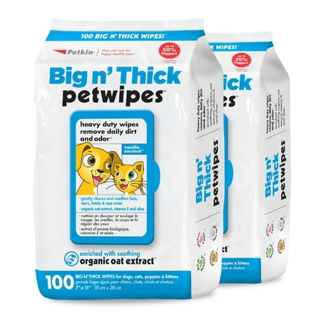 Petkin Petwipes – Big 'n Thick Extra Large Pet Wipes for Dogs and Cats – Cleans Face, Ears, Body and Eye Area – Super Convenient, Ideal for Home or Travel