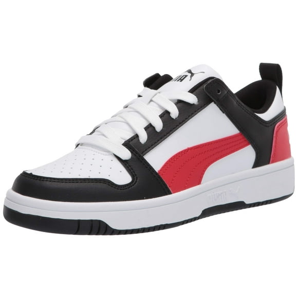 PUMA unisex child Rebound Layup Lo Sneaker Puma White-puma Black-high Risk Red 5 Big Kid US