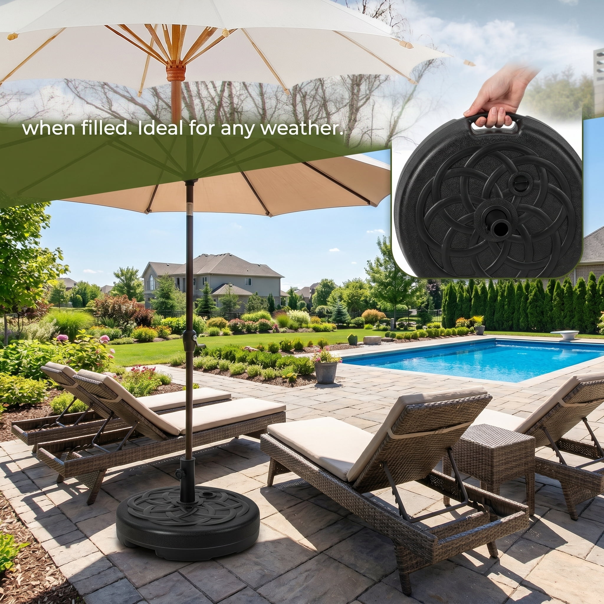 Kadyn Patio Umbrella Base, Heavy Duty Stand Umbrella Base Stand,22 Inch Fillable Heavy-Duty Round Patio Umbrella Base Stand